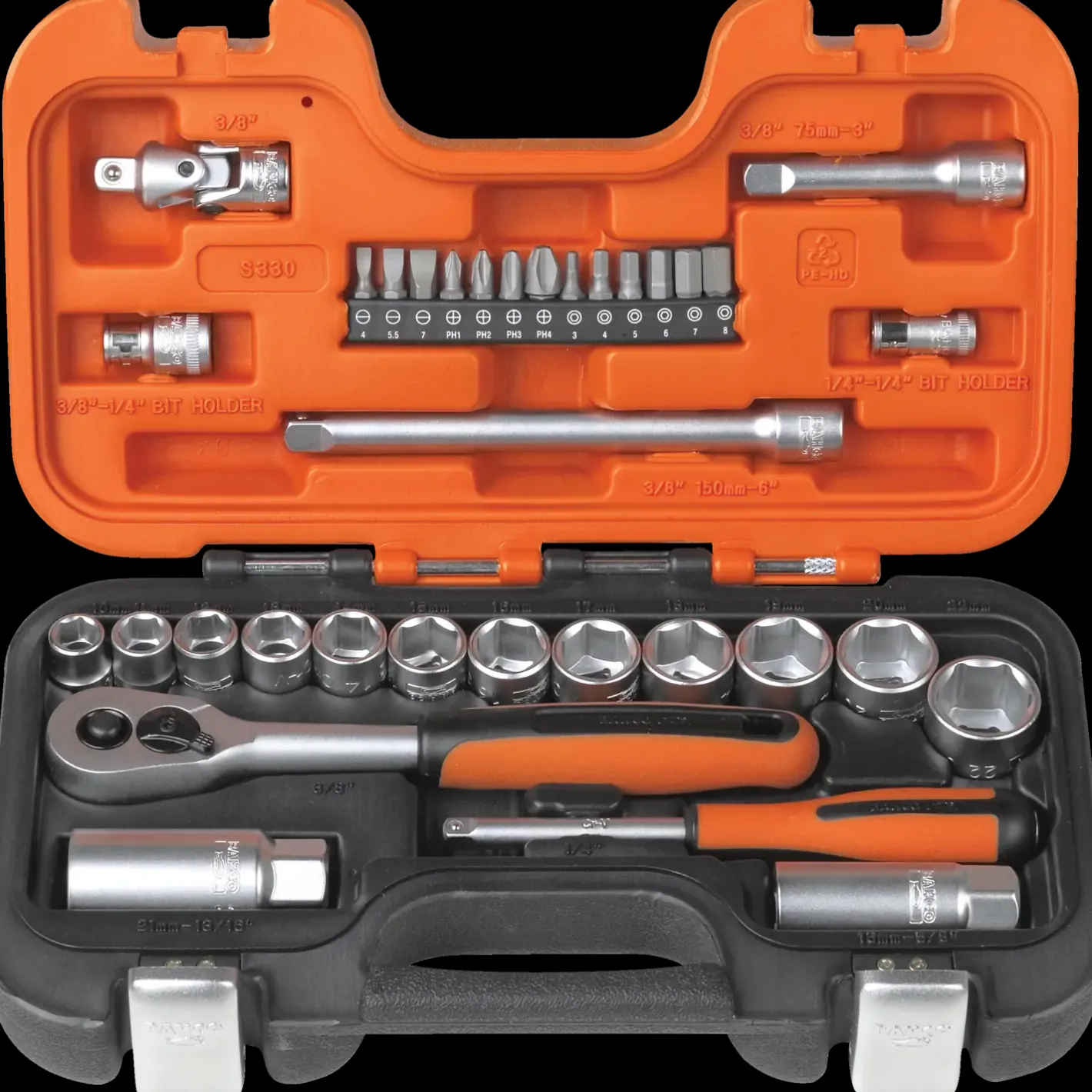 Bahco S330 topnøglesæt 1/4" og 3/8" - 34 dele* Værktøjsnøgler