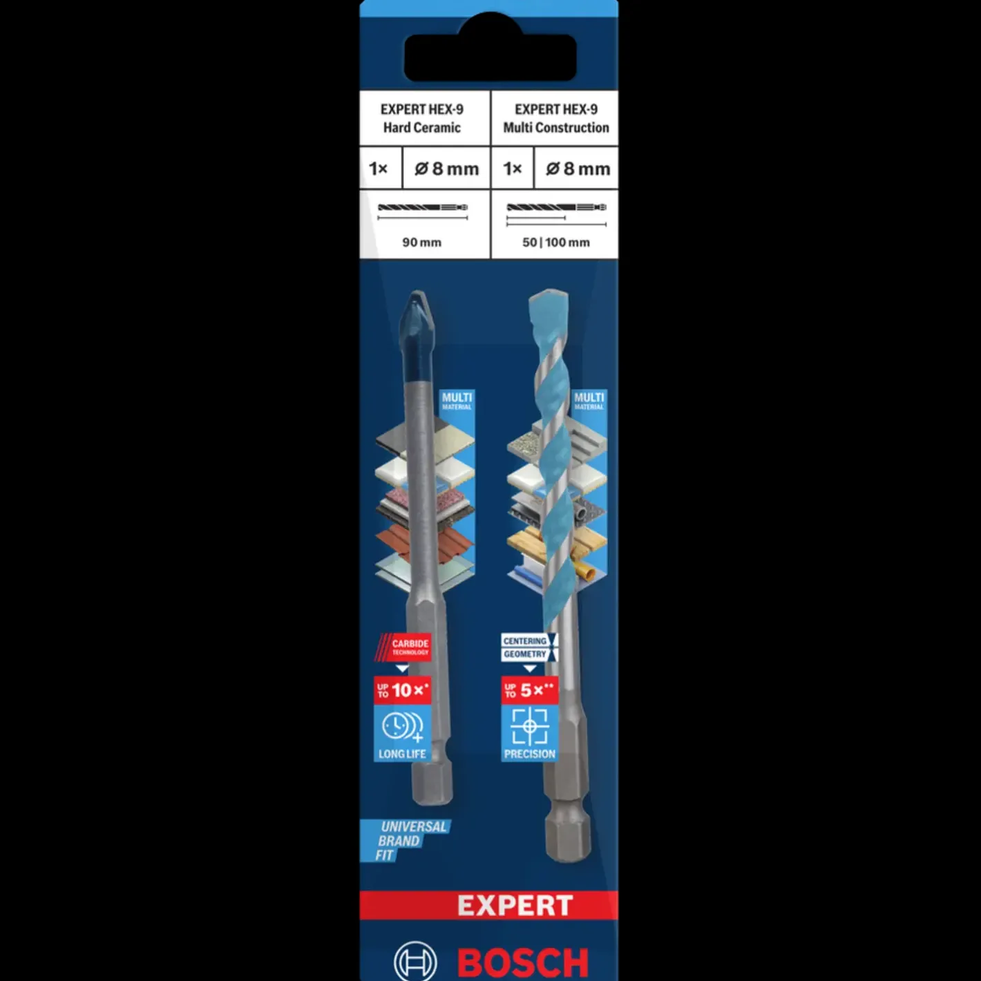 Bosch gør det selv Bosch EXPERT HEX-9 Hard Ceramic + HEX-9 Multi Construction bor, 8 mm* Bor- Og Borsæt