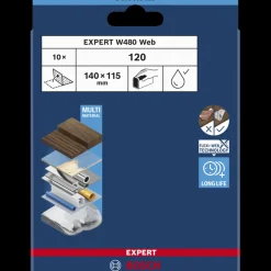 Bosch Professional Bosch EXPERT W480 Web 1/4 slibeark 115x140 mm G120 10 stk.* Sliberondeller Og Slibeark