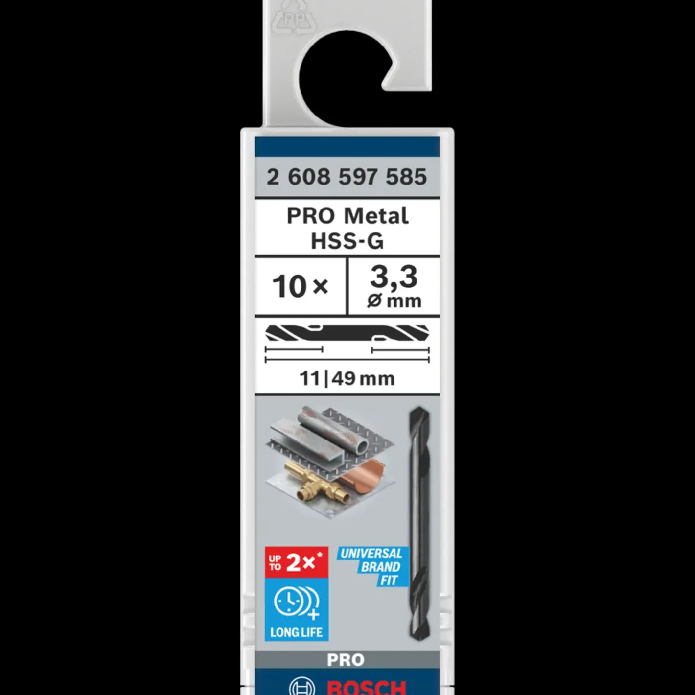 Bosch gør det selv Bosch PRO Metal HSS-G spiralbor med dobbelt ende, 3,3 x 11 x 49 mm, 10 stk.* Bor- Og Borsæt