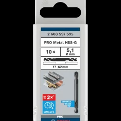 Bosch gør det selv Bosch PRO Metal HSS-G spiralbor med dobbelt ende, 5,1 x 17 x 62 mm, 10 stk.* Bor- Og Borsæt