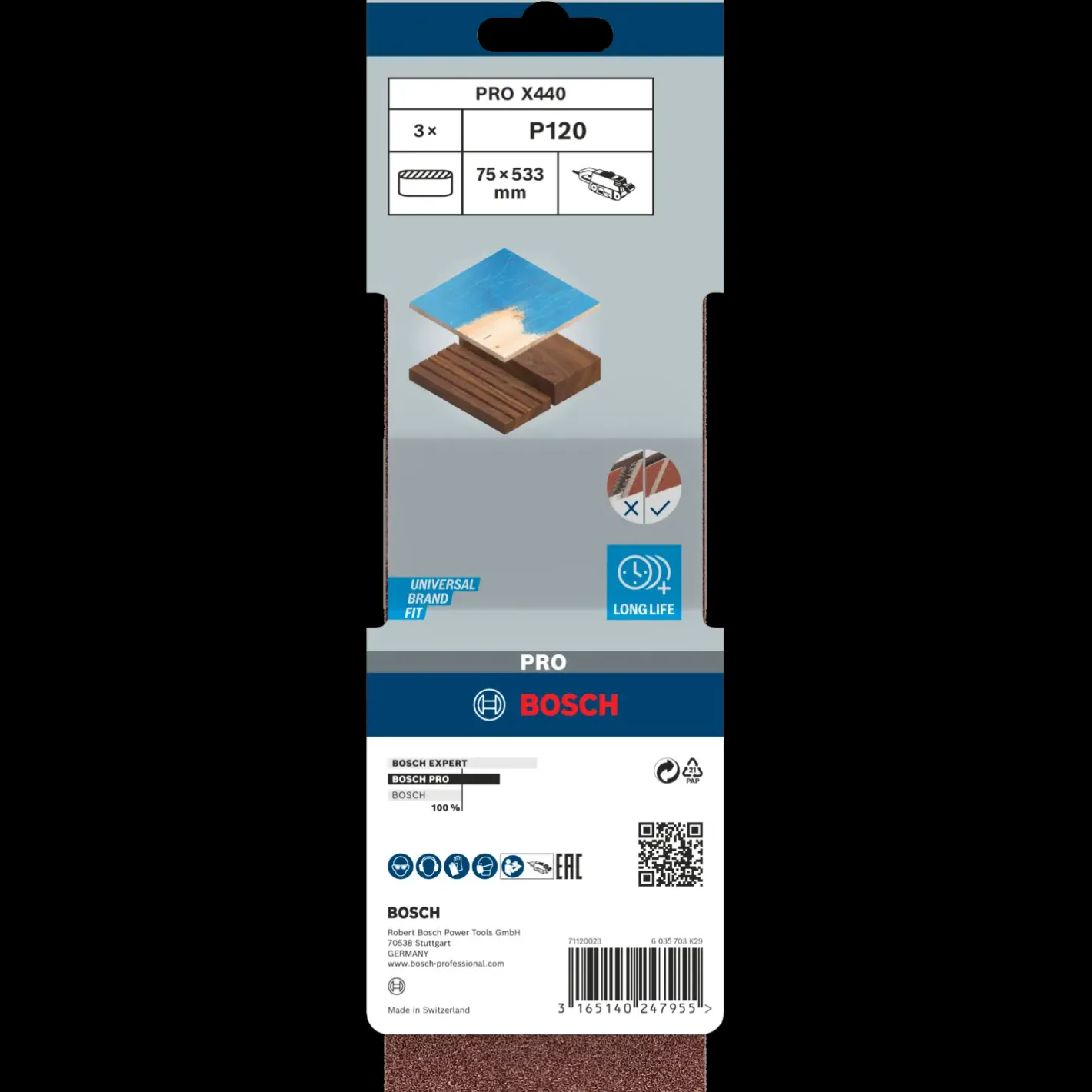 Bosch gør det selv Bosch PRO X440 slibebånd, 75x533 mm, G120, 3 stk.* Sliberondeller Og Slibeark