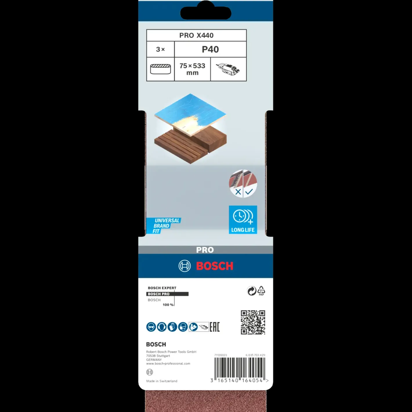 Bosch gør det selv Bosch PRO X440 slibebånd, 75x533 mm, G40, 3 stk.* Sliberondeller Og Slibeark