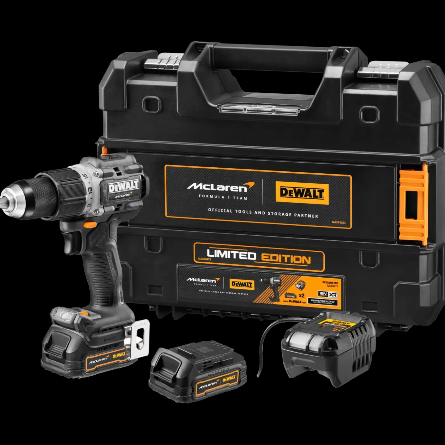 DeWALT DCD85ME2GT-QW 18V XR slagboremaskine Mclaren edition 2x1.7 Ah PS-batterier og lader* Bore- Og Skruemaskiner