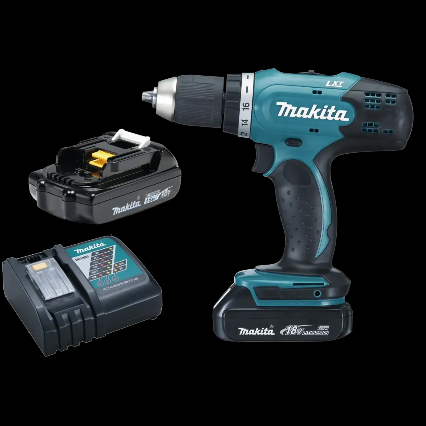 Makita DDF453RYJ 18V LXT bore-/skruemaskine 2x1.5 Ah batteri og lader* Bore- Og Skruemaskiner