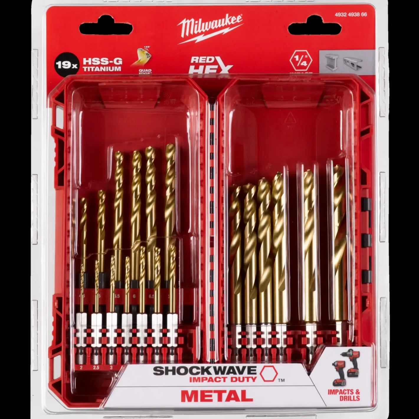 Milwaukee chockwave™ HSS-G-TIN metalborsæt 19 bor* Bor- Og Borsæt