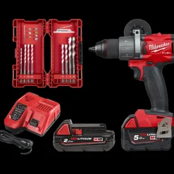 Milwaukee DAV-FDP2-522X 18V slagboremaskine m/batterier/lader og borsæt* Bore- Og Skruemaskiner