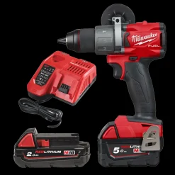 Milwaukee M18™ DAV-FPD2-522X FUEL™ slagboremaskine 1x5.0+1x2.0 Ah batterier og lader* Bore- Og Skruemaskiner