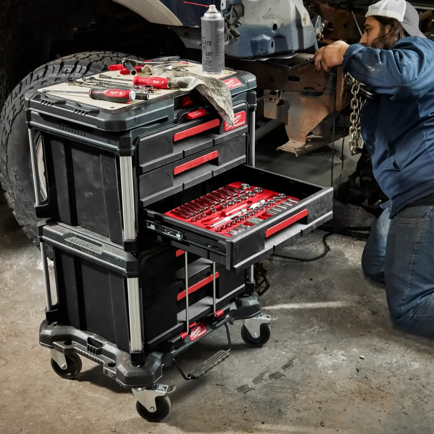 Milwaukee packout kuffert med 2 skuffer* Diverse Reservedele|Værktøjskasser Og -Tasker