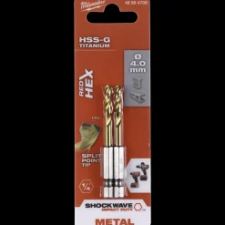 Milwaukee Red Hex shockwave™ HSS-Tin metalbor 4 mm* Bor- Og Borsæt