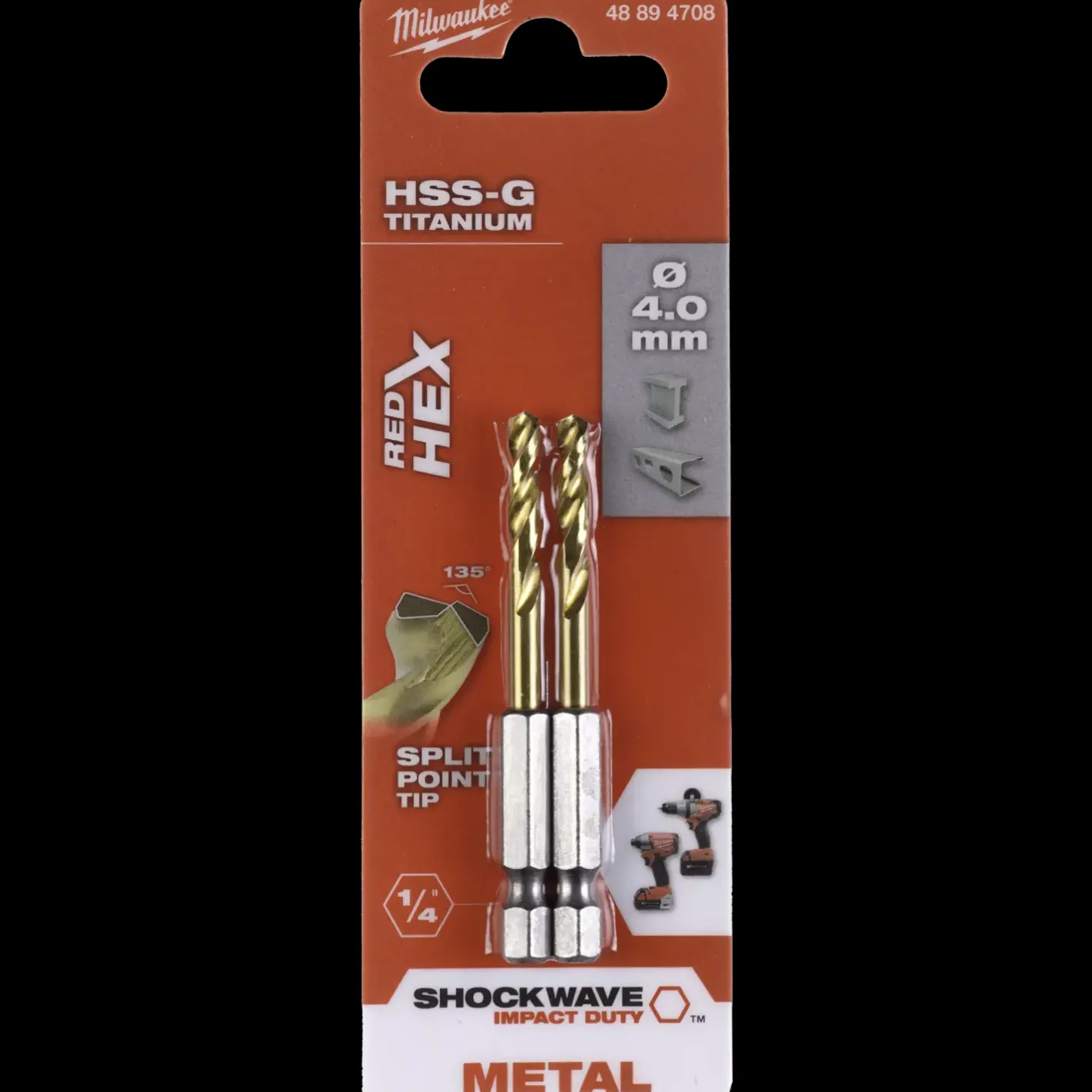 Milwaukee Red Hex shockwave™ HSS-Tin metalbor 4 mm* Bor- Og Borsæt