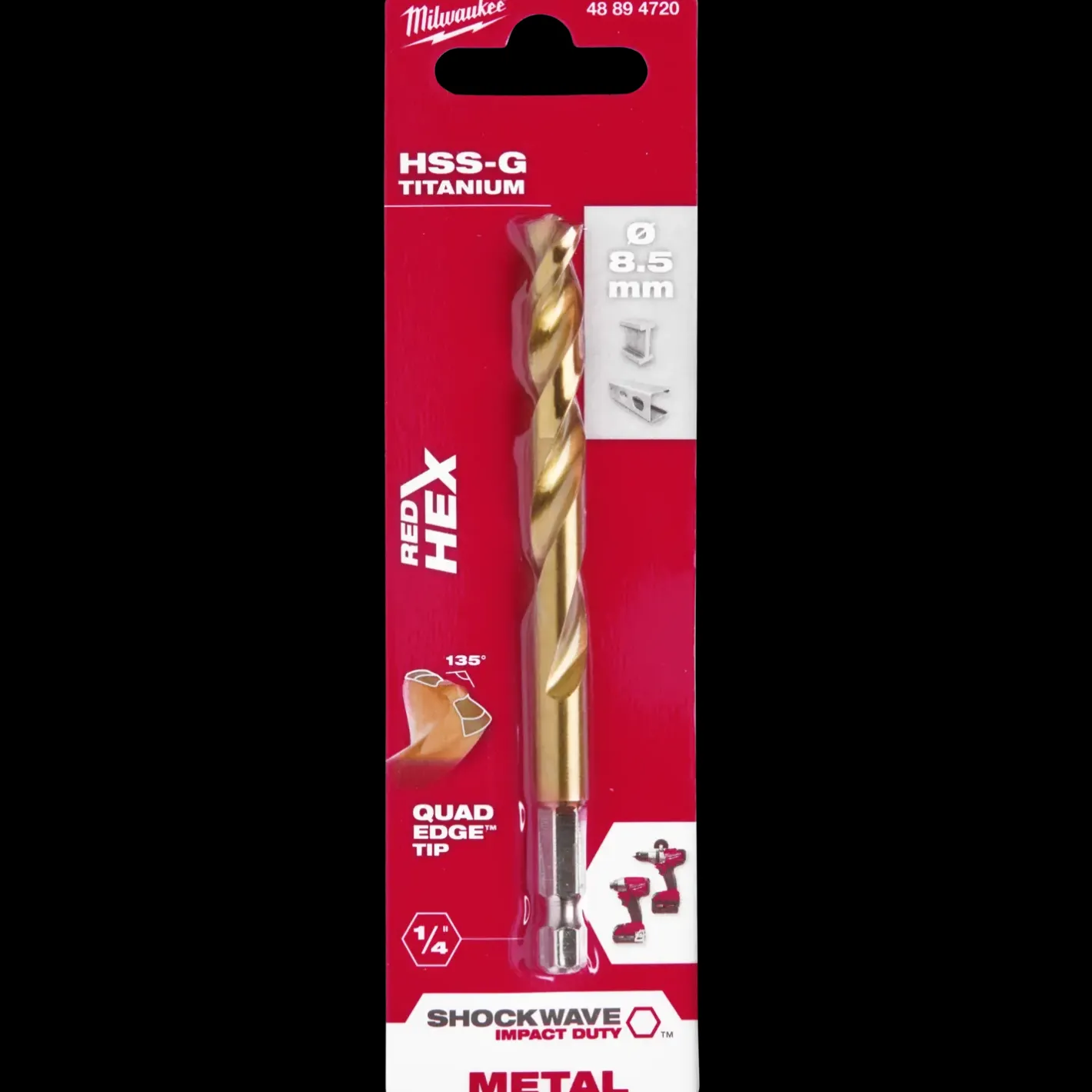 Milwaukee Red Hex shockwave™ HSS-Tin metalbor 8,5 mm* Bor- Og Borsæt