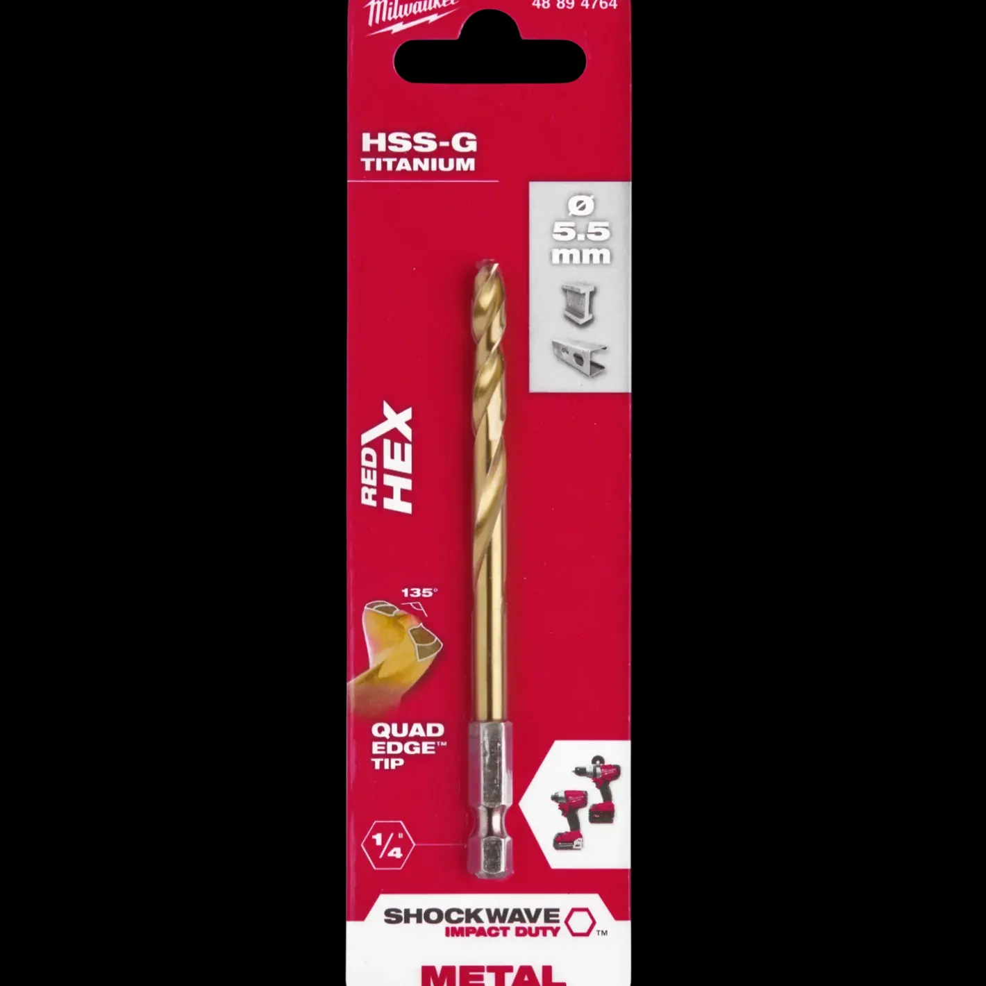 Milwaukee Red Hex shockwave™ HSS-Tin metalbor 5,5 mm* Bor- Og Borsæt