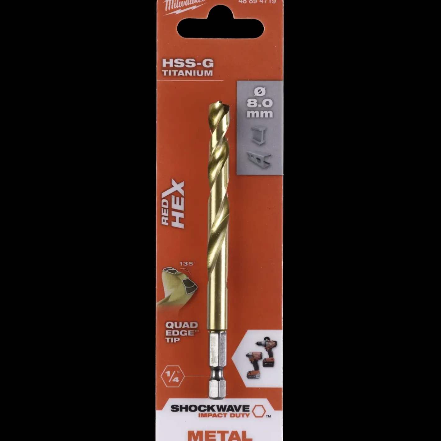 Milwaukee Red Hex shockwave™ HSS-Tin metalbor 8 mm* Bor- Og Borsæt