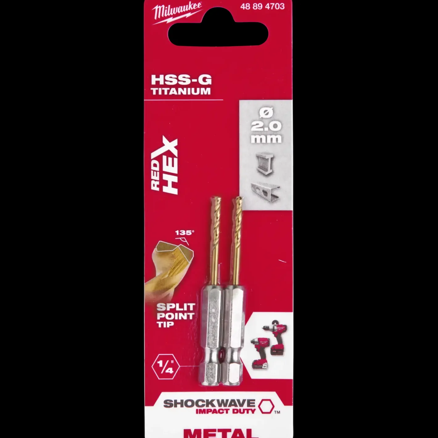 Milwaukee Red Hex shockwave™ HSS-Tin metalbor 2 mm* Bor- Og Borsæt