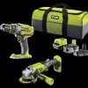 Ryobi håndværkersæt bore-/skruemaskine, vinkelsliber, batterier og taske* Bore- Og Skruemaskiner
