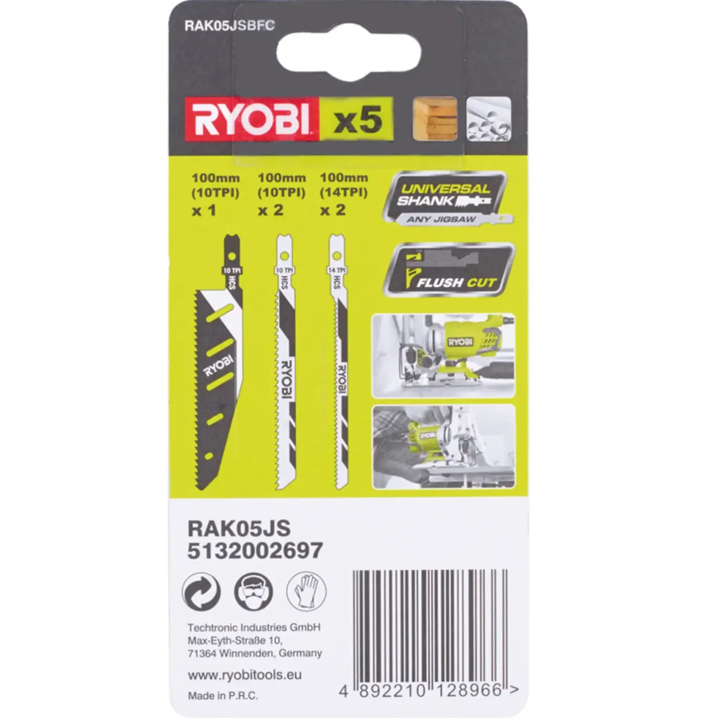 Ryobi RAK05JSBFC stiksavsklinger træ og plastik 5 stk* Stiksavs-Klinger