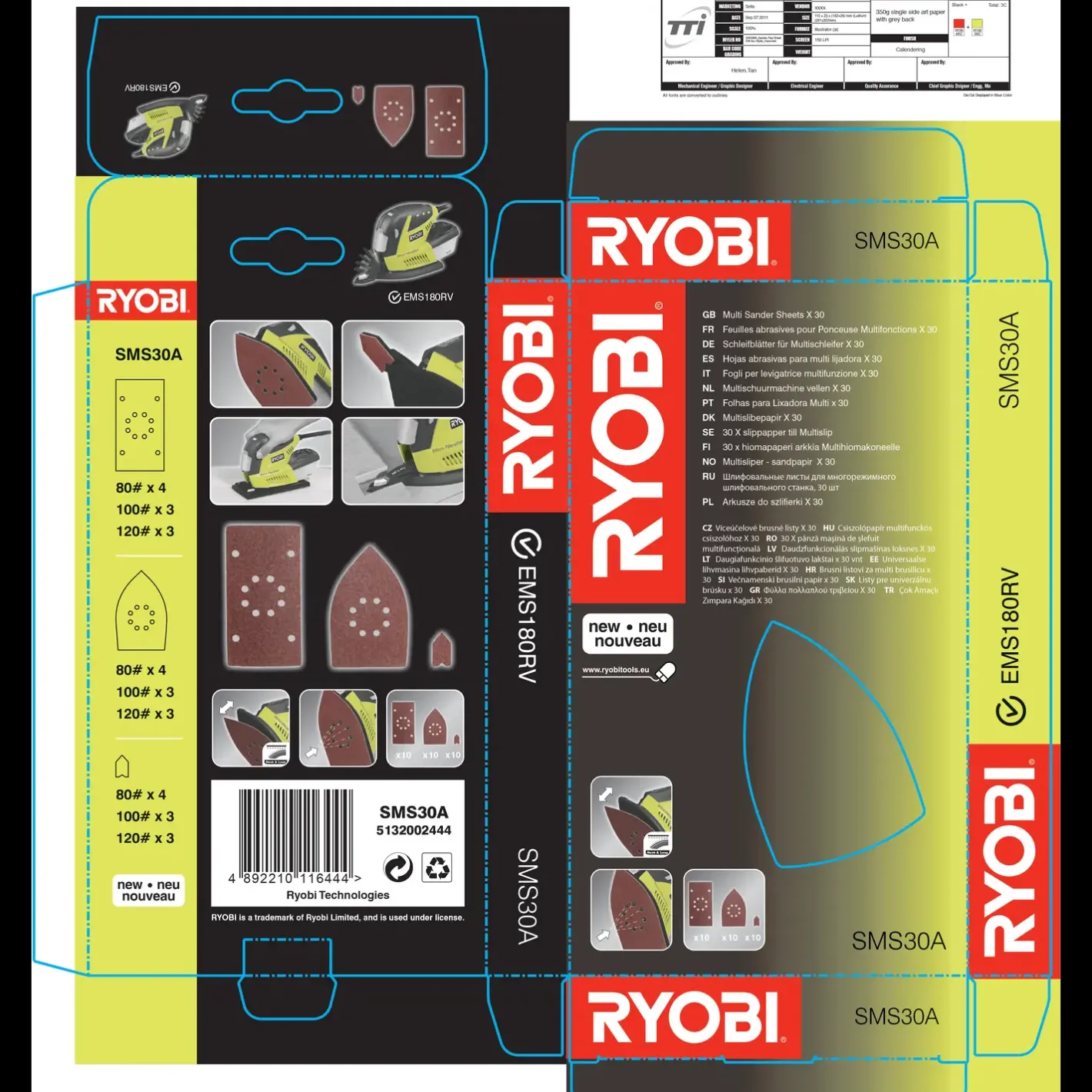 Ryobi SMS30A multislibepapir 30 stk assorteret* Sliberondeller Og Slibeark