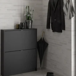 Tvilum Shoes skoskab m/2 klaplåger mat sort* Garderobe|Tilbehør Til Kontor Og Værksted