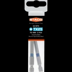 Staco 1/4" TX25 bit blå 70 mm 2 stk.* Bits- Og Bitssæt|Bor- Og Borsæt