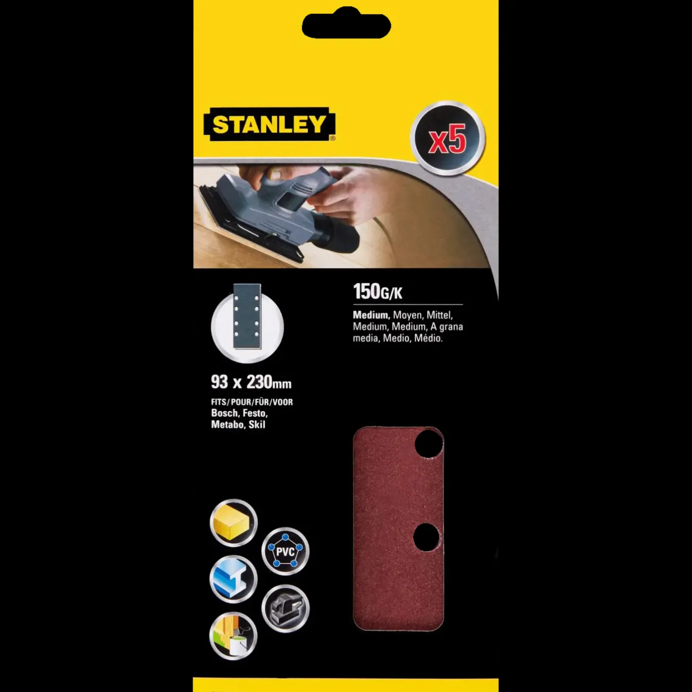 Stanley White Alox K40 slibeark 93x230 mm 5 stk* Sliberondeller Og Slibeark